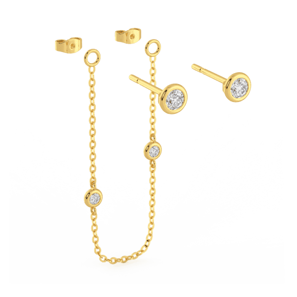 Elara Angled Yellow Gold Diamond Two Bezel Chain Enhancer With Anna Studs