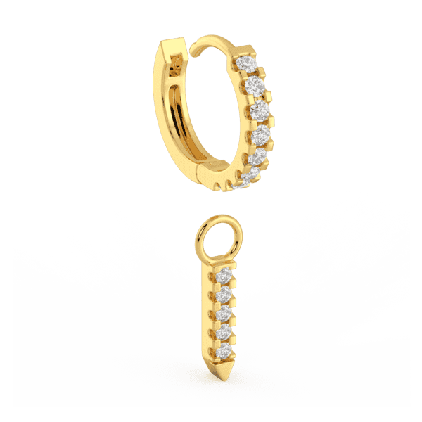 Gemma Small Angled Yellow Gold Diamond Pointed Bar Earring Enhancer With Erica Hoops