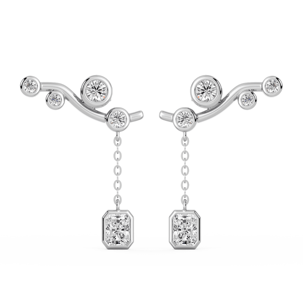 Gia Radiant Front White Gold Diamond Bezel Drop Ear Climber Enhancer With Anna Studs