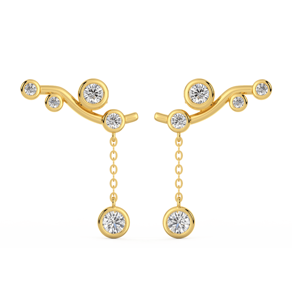 Gia Round Front Yellow Gold Diamond Bezel Drop Ear Climber Enhancer With Anna Studs