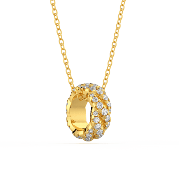Indie Angled Yellow Gold Diamond Twisted Rope Pattern Rondelle Pendant