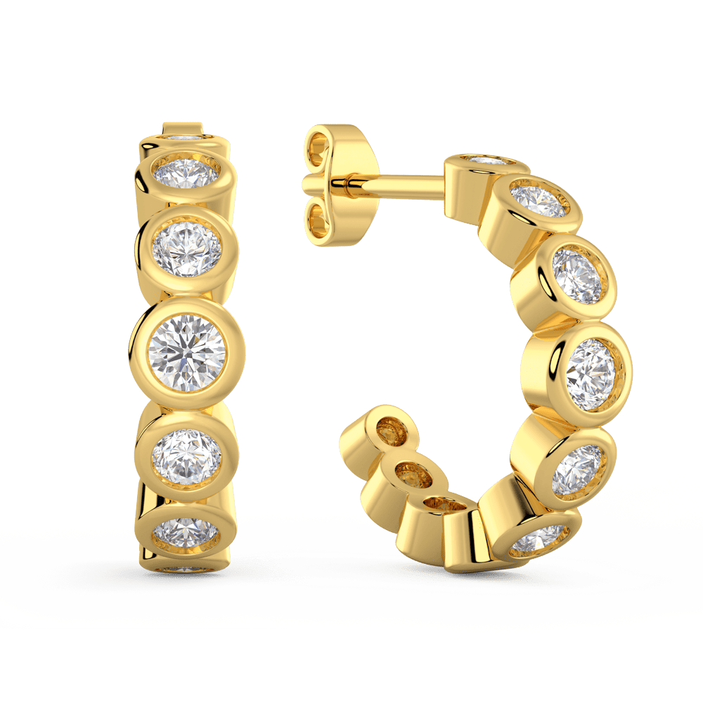 Kira Angled Yellow Gold Diamond Graduating Bezel Set Huggie Earrings