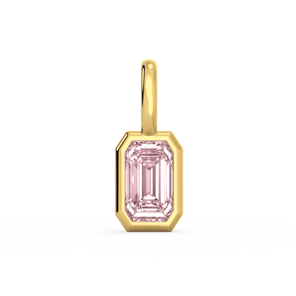 Lou Pink Emerald Front Yellow Gold Diamond Bezel Charm