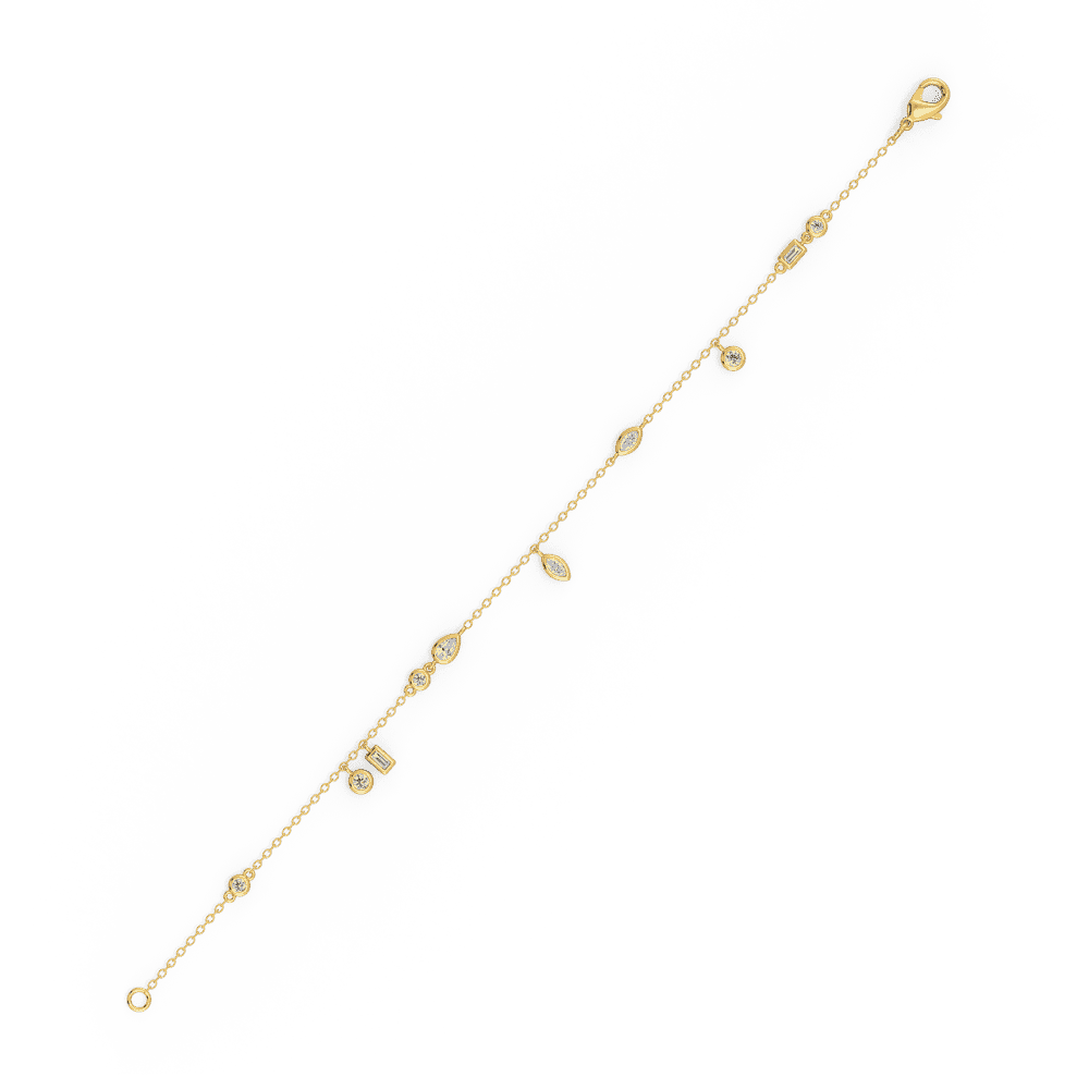 Miley Angled Yellow Gold Diamond Mixed Cuts Asymmetrical Diamond Bracelet
