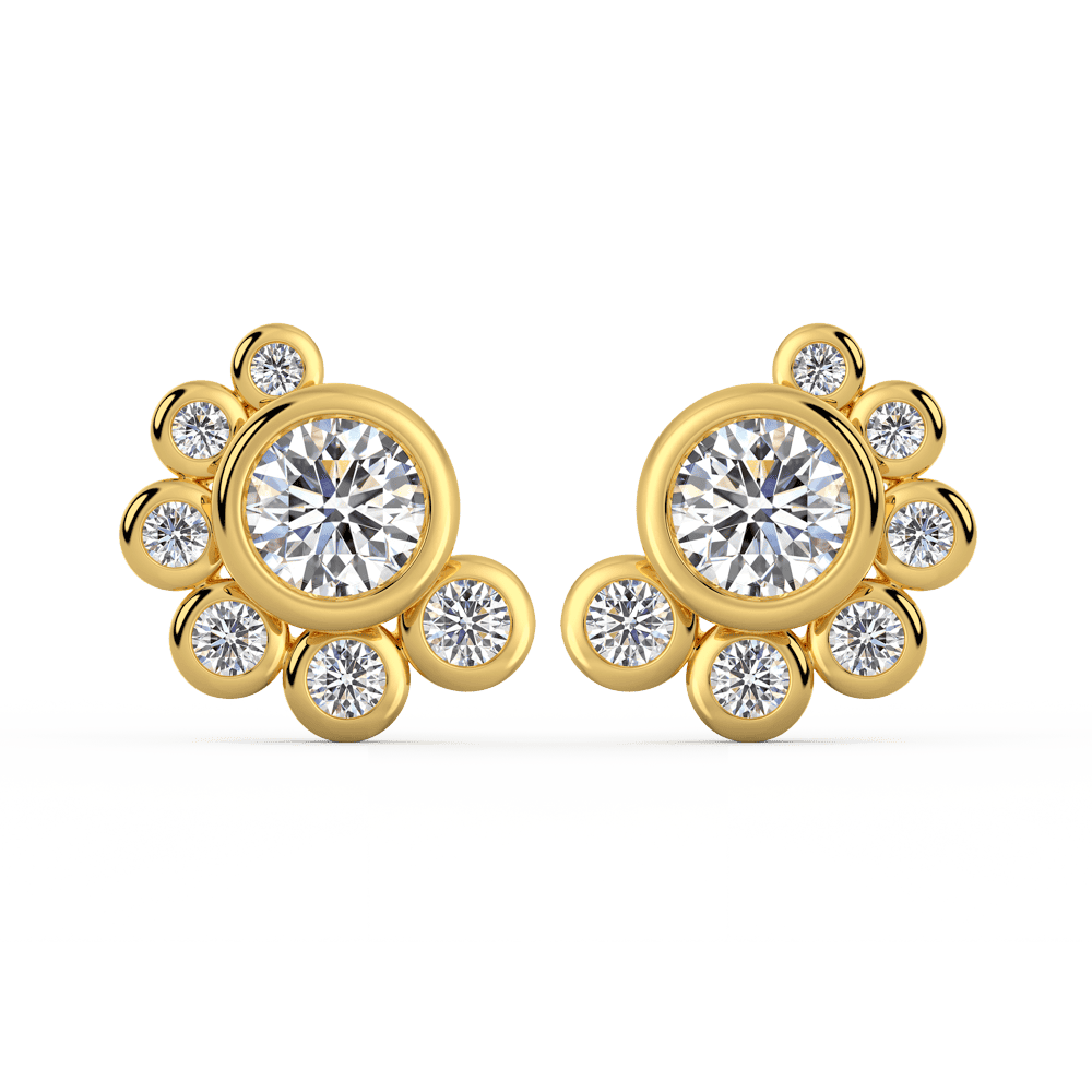 Rosa Round Front Yellow Gold Diamond Bezel Cluster Earring Enhancer With Anna Studs