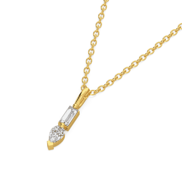 Thea Baguette Pear Close Up Yellow Gold Lab Grown Diamond Charm Pendant
