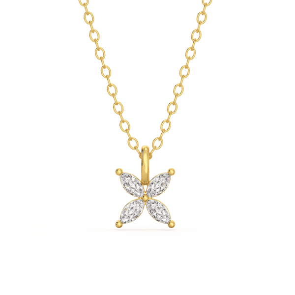 Winnie Front Yellow Gold Diamond Marquise Petal Floral Charm Pendant