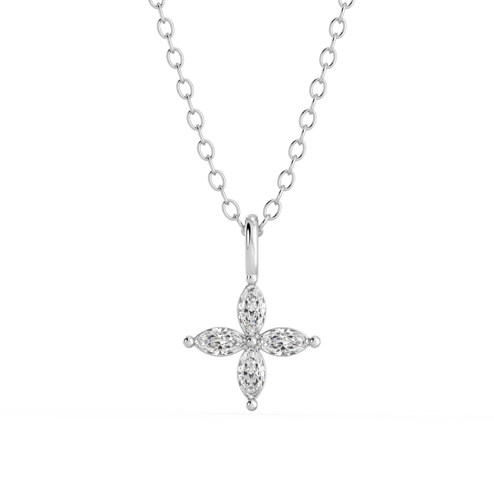 Winona Marquise Front White Gold Diamond Clover Charm Pendant