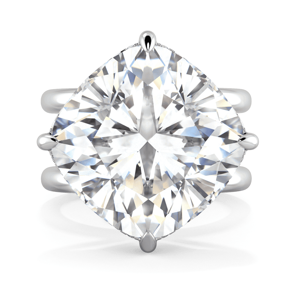 Cassandra Front White Gold Moissanite East West Set Cushion Plain Double Band Ring 1
