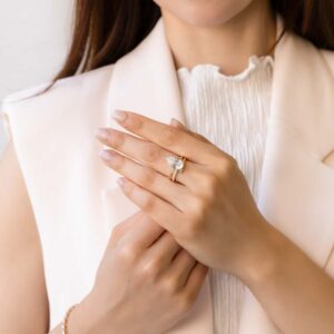 Model Wears Yulia Lab Grown Diamond Statement Ring 