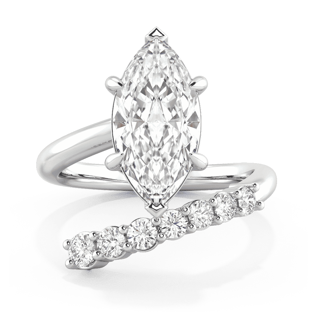 Rochelle Front White Gold Lab Grown Diamond Marquise Asymmetrical Offset Band Ring 1