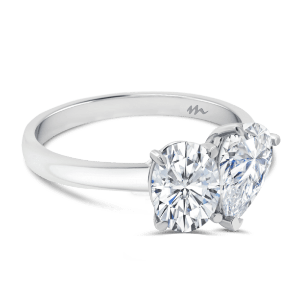 Abrielle 9X6 Angled White Gold Moissanite Oval Pear Toi Et Moi Engagement Ring