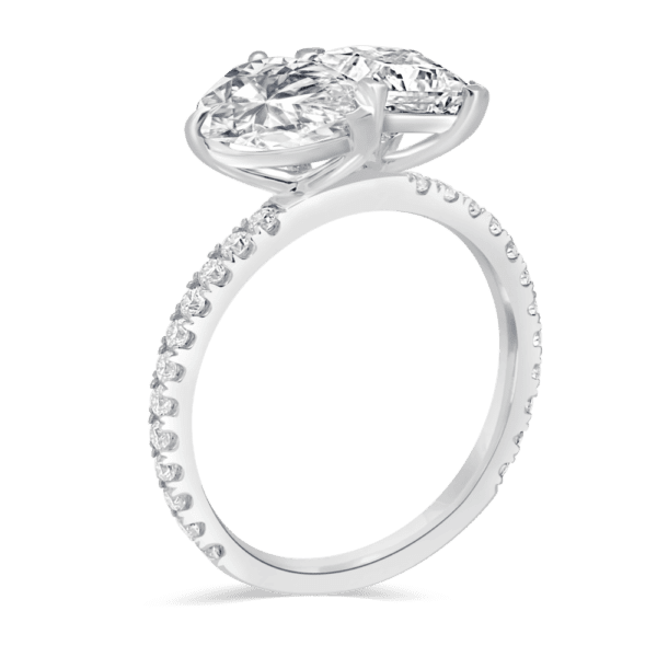 Annique 10X7 Angled White Gold Moissanite Princess Pear Cut Prong Set Toi Et Moi Engagement Ring