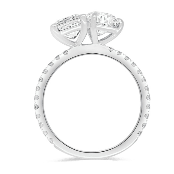 Annique 10X7 Side White Gold Moissanite Princess Pear Cut Prong Set Toi Et Moi Engagement Ring