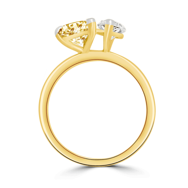 Aurelie Yelow 10X5 Side Gold Moissanite Marquise Pear Cut Toi Et Moi Engagement Ring