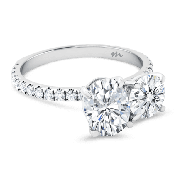 Blanche 8X6 Angled White Gold Moissanite Round Oval Cut Prong Set Toi Et Moi Engagement Ring