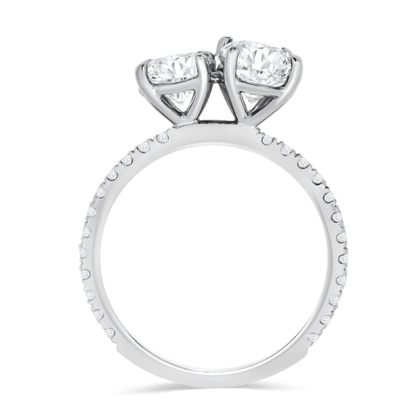 Blanche 8X6 Side White Gold Moissanite Round Oval Cut Prong Set Toi Et Moi Engagement Ring