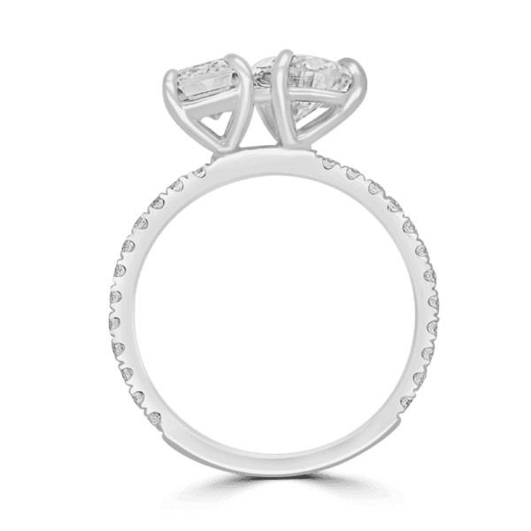 Esme 9X6 Side White Gold Moissanite Emerald Pear Cut Prong Set Toi Et Moi Engagement Ring