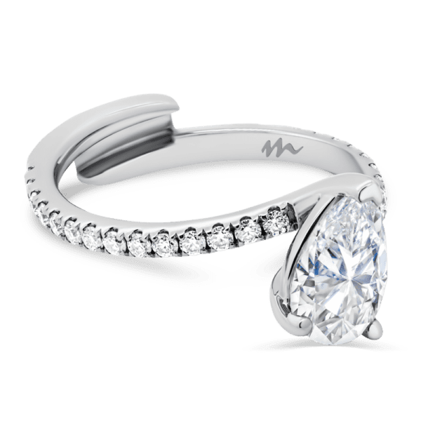 Florette 9X6 Angled White Gold Moissanite Pear Cut Interlocking Prong Set Toi Et Moi Engagement Ring