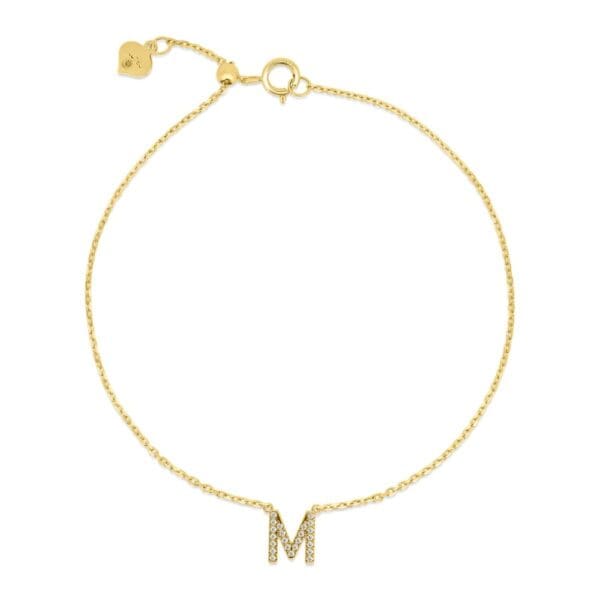 Initial M Yellow Gold Lab Grown Diamond Chain Bracelet