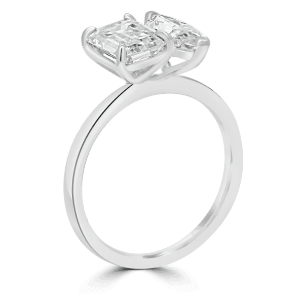 Juliette 10X5 Angled White Gold Emerald Marquise Moissanite Toi Et Moi Engagement Ring