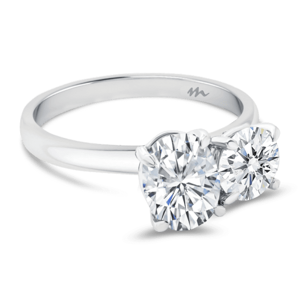 Lisette 8X6 Angled White Gold Round Oval Moissanite Toi Et Moi Engagement Ring