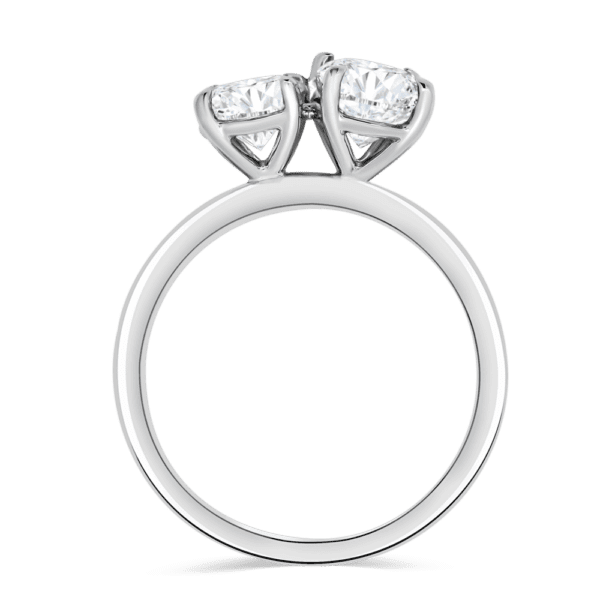 Lisette 8X6 Side White Gold Round Oval Moissanite Toi Et Moi Engagement Ring