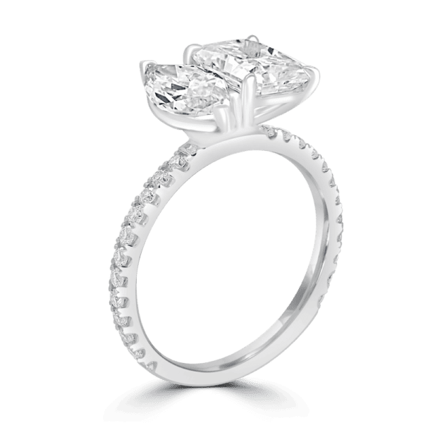 Mallory 10X5 Angled White Gold Radiant Marquise Moissanite Prong Set Toi Et Moi Engagement Ring