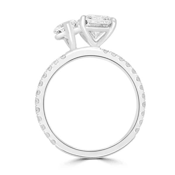 Mallory 10X5 Side White Gold Radiant Marquise Moissanite Prong Set Toi Et Moi Engagement Ring