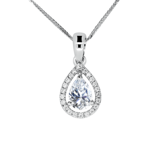 Margina white gold Diamond pear dangling halo pendant