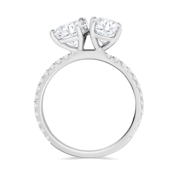 Nicolette 9X6 Side White Gold Oval Pear Moissanite Prong Set Toi Et Moi Engagement Ring