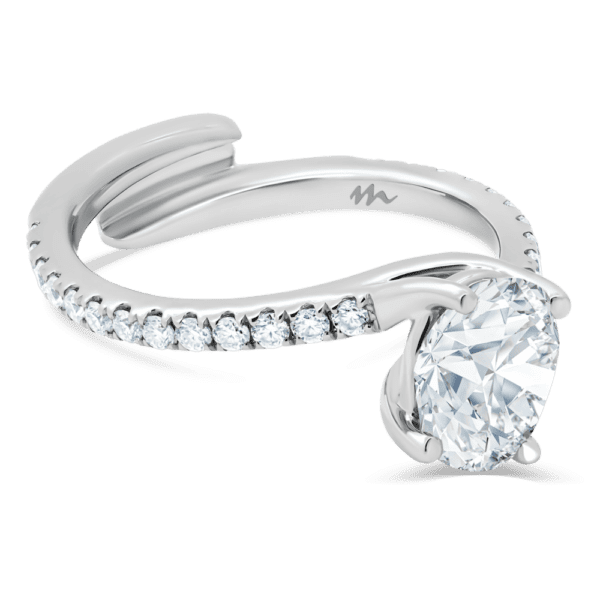 Claire 8X6 Angled White Gold Moissanite Oval Cut Interlocking Prong Set Toi Et Moi Engagement Ring