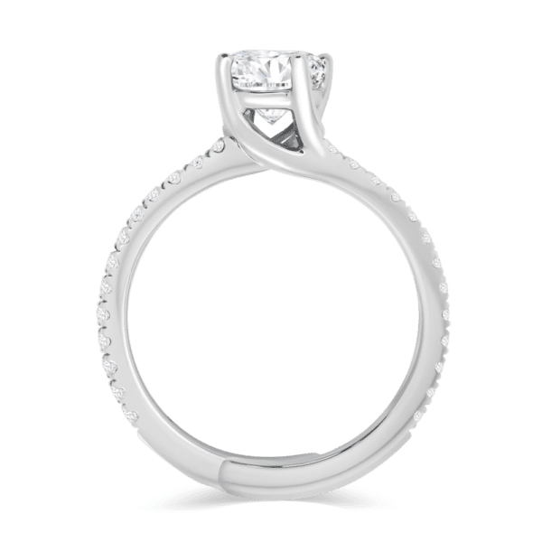 Claire 8X6 Side White Gold Moissanite Oval Cut Interlocking Prong Set Toi Et Moi Engagement Ring