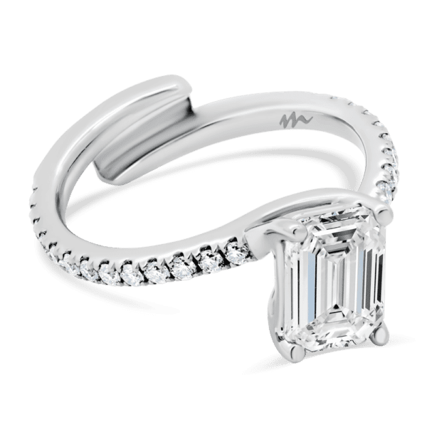 Odette 8X6 Angled White Gold Emerald Moissanite Interlocking Prong Set Toi Et Moi Engagement Ring