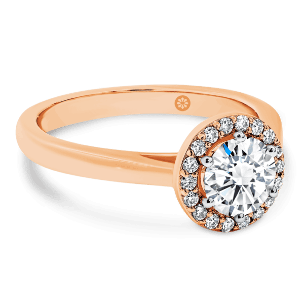 Deedee 6.0 Angled Rose Gold Lab Grown Diamond 6 Prong Pave Halo Solitaire Rounded Band Ring