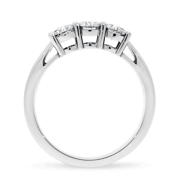 Emily 4.0 Side White Gold Diamond 4 Prong Equal 3 Stone Trilogy Plain Band Ring
