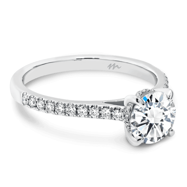 Erin Round 6.5 Angled White Gold Moissanite 4 Prong Under Rail Prong Set Band Ring
