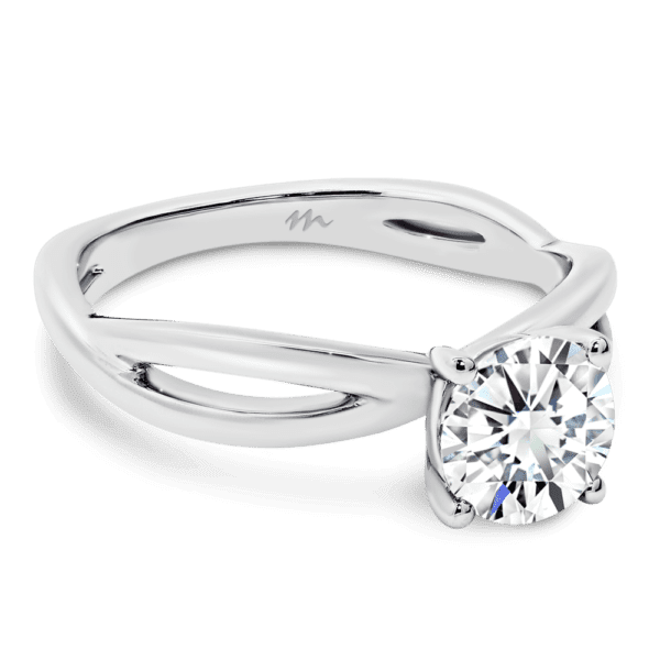 Felicity 6.5 Angled White Gold Moissanite 4 Prong Solitaire Infinity Crossover Band Ring