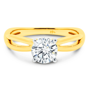 Felicity 6.5 Front Yellow Gold Moissanite 4 Prong Solitaire Infinity Crossover Band Ring