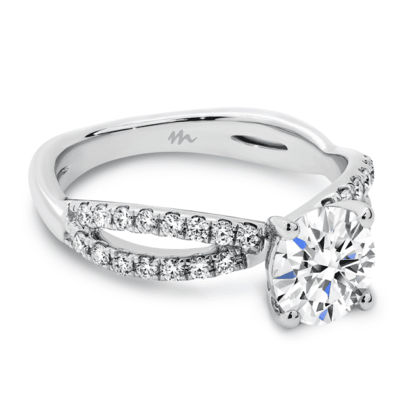 Frida Round 6.5 Angled White Gold Moissanite 4 Prong Infinity Crossover Prong Set Band Ring