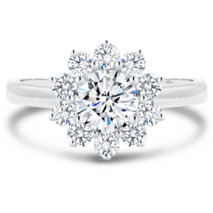 Jacinta 5.0 Front White Gold Moissanite Floral Halo Solitaire Band Ring