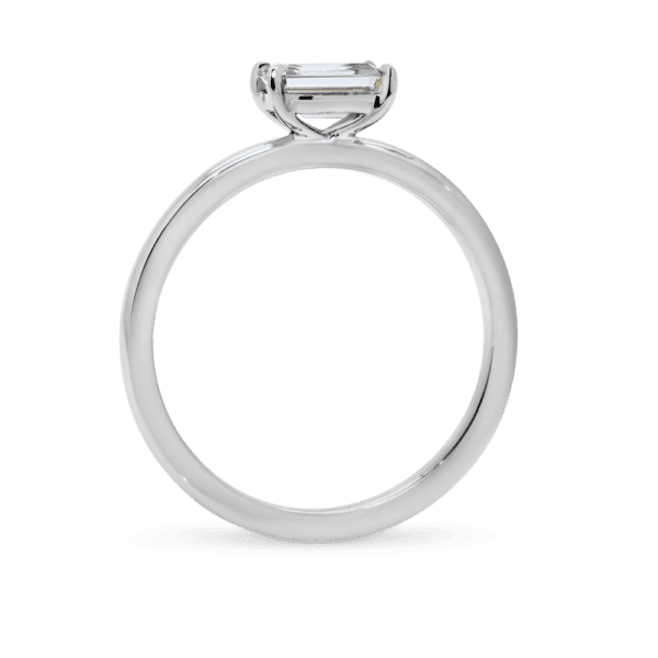 Jolie Emerald 6X4 Side White Gold Diamond 4 Prong East West Set Solitaire Half Rounded Band Ring
