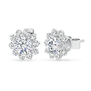 Juniper 5.0 Angled White Gold Moissanite Flower Halo Stud Earrings