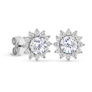 Juniper 6.0 Angled White Gold Moissanite Flower Halo Stud Earrings