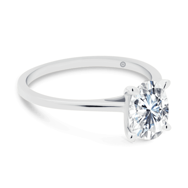 Lanefield Oval 8X6 Angled White Gold Lab Grown Diamond 4 Prong Solitaire Open Gallery Cathedral Band Ring