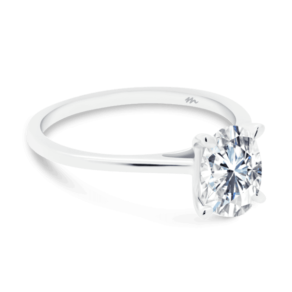 Lanefield Oval 8X6 Angled White Gold Moissanite 4 Prong Solitaire Open Gallery Cathedral Band Ring