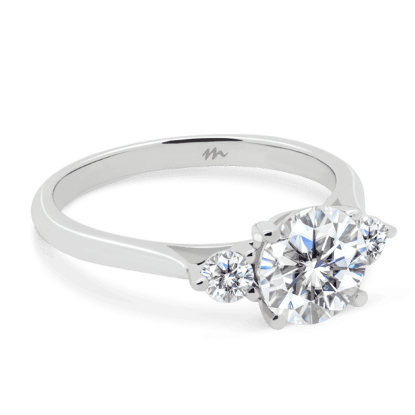 Lawnton 7.5 Angled White Gold Moissanite 4 Prong Trilogy Tapered Knife Edge Band Ring
