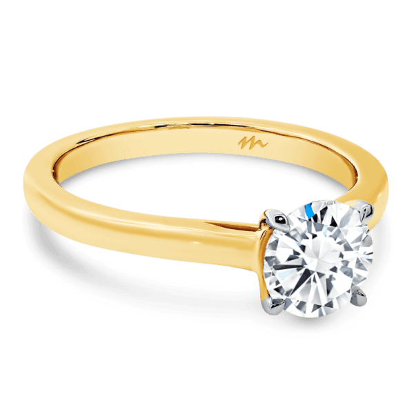 Leisel Round 6.5 Angled Yellow Gold Lab Grown Diamond 4 Prong Crossover Gallery Solitaire Band Ring