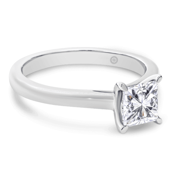 Leisel Square 5.5 Angled White Gold Lab Grown Diamond 4 Prong Crossover Gallery Solitaire Band Ring