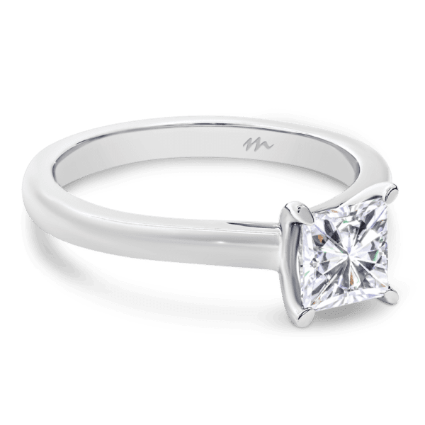 Leisel Square 5.5 Angled White Gold Moissanite 4 Prong Crossover Gallery Solitaire Band Ring